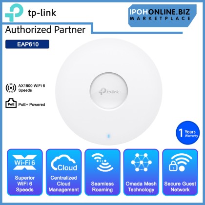 TP-LINK EAP610 AX1800 Wireless Dual Band Ceiling Mount WI-FI 6 Access Point TP-LINK EAP610 AX1800 Wireless Dual Band Ceiling Mount WI-FI 6 Access Point